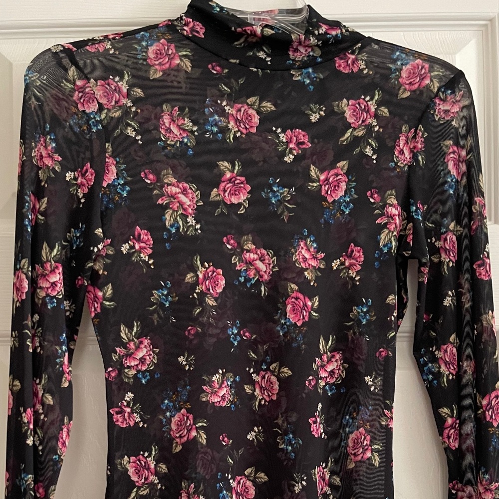 Sheer black mock turtleneck top